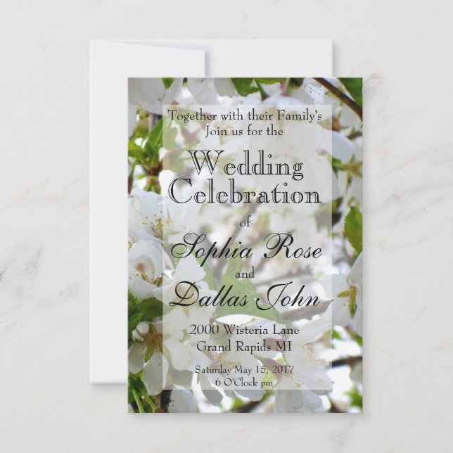 White flowering tree Blossoms Invitation (Front)