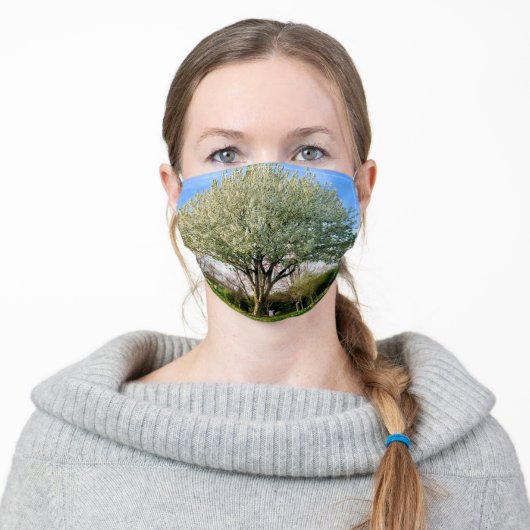White Flowering Trees Adult Cloth Face Mask (Worn)
