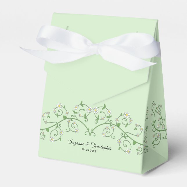 White Flowering Vine Mint Green Favor Box (Front Side)