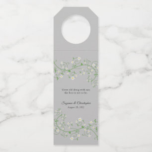 White Flowering Vine on Grey Bottle Hanger Tag
