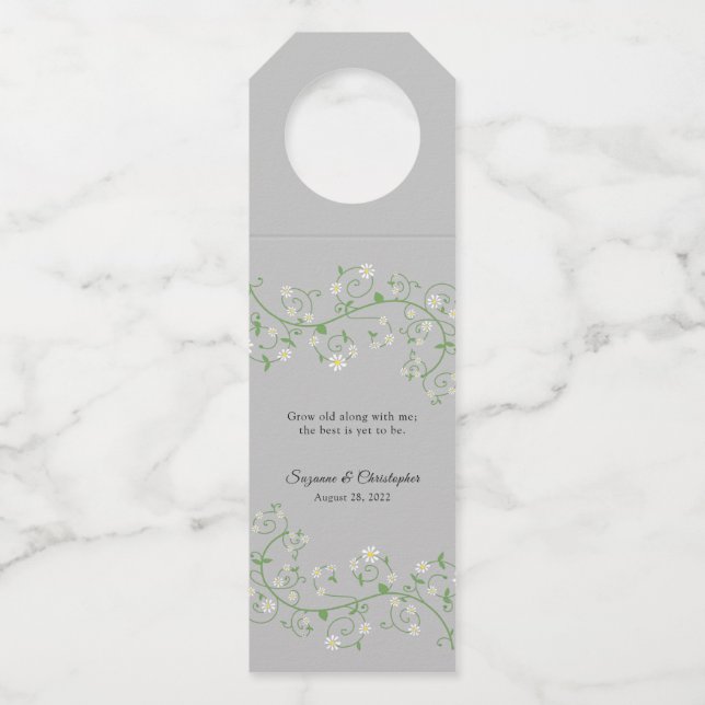 White Flowering Vine on Grey Bottle Hanger Tag (Front)