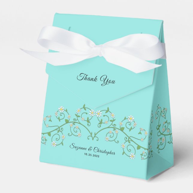 White Flowering Vine Thank You Blue Favor Box (Front Side)
