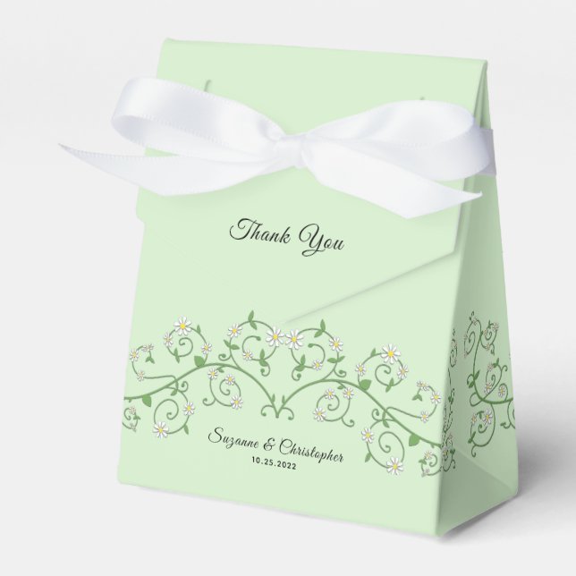 White Flowering Vine Thank You Mint Green Favor Boxes (Front Side)
