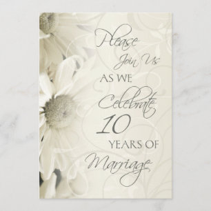 White Flowers 10th Wedding Anniversary Invitations