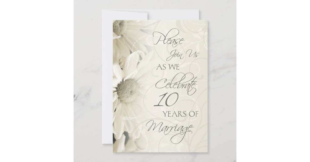 White Flowers 10th Wedding Anniversary Invitations Zazzle