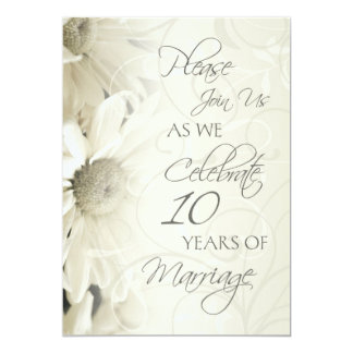 White Flowers 10th Wedding Anniversary Invitations