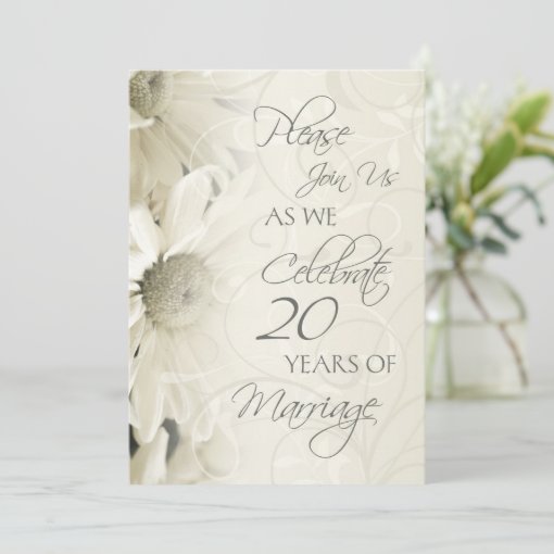 White Flowers 20th Wedding Anniversary Invitations Zazzle