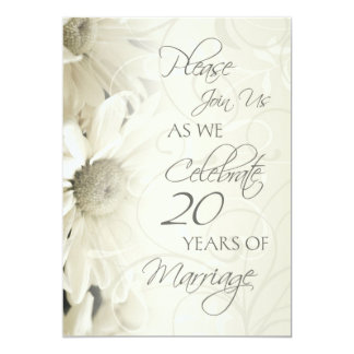 White Flowers 20th Wedding Anniversary Invitations