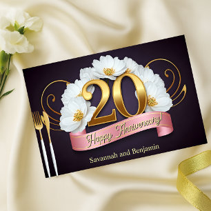 White Flowers 20th Wedding Anniversary Placemat
