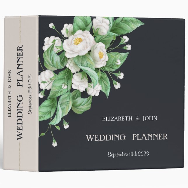 White Flowers 3 Ring Binder (Front/Spine)