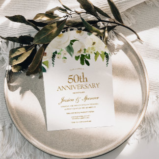 White Flowers 50th Wedding Anniversary Arch Invitation