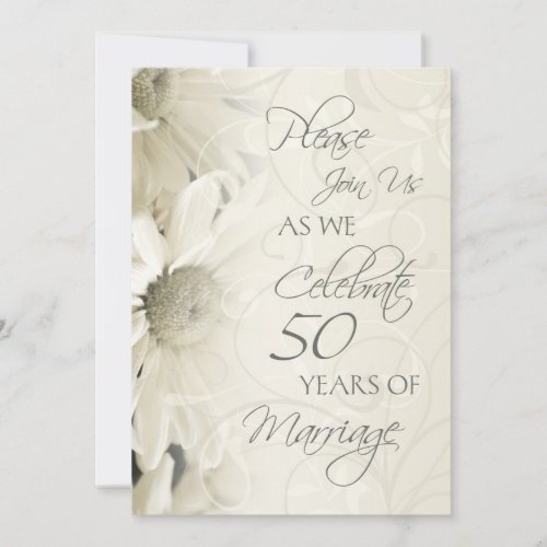 White Flowers 50th Wedding Anniversary Invitations
