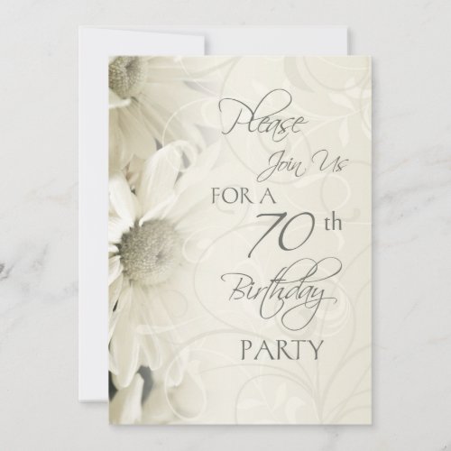 White Flowers 70th Birthday Party Invitations