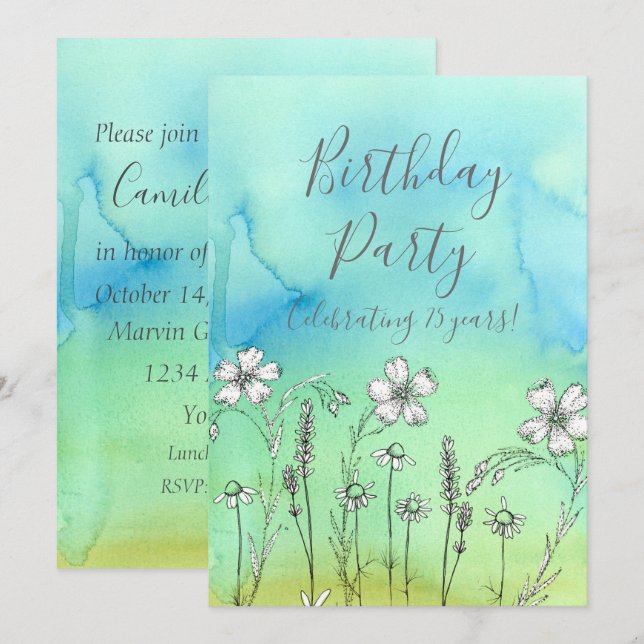 White Flowers 75th Birthday Party Invitation (Front/Back)