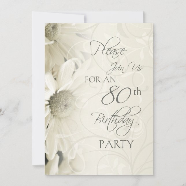 White Flowers 80th Birthday Party Invitations (Front)