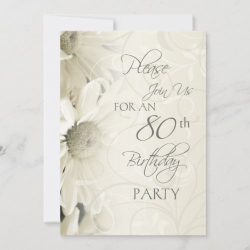 White Flowers 80th Birthday Party Invitations