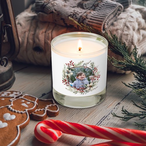 White flowers and berries Christmas photo Scented Candle