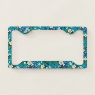 White Flowers and Blue Forget Me Nots License Plate Frame