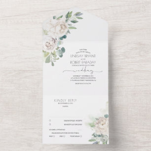 White Flowers And Boho Greenery Elegant Wedding All In One Invitation