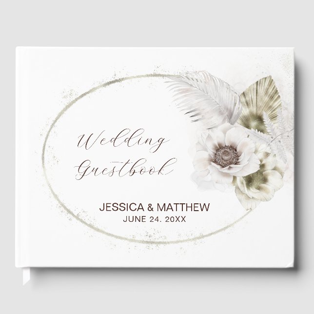 White Flowers and Feathers  Guest Book (Front)