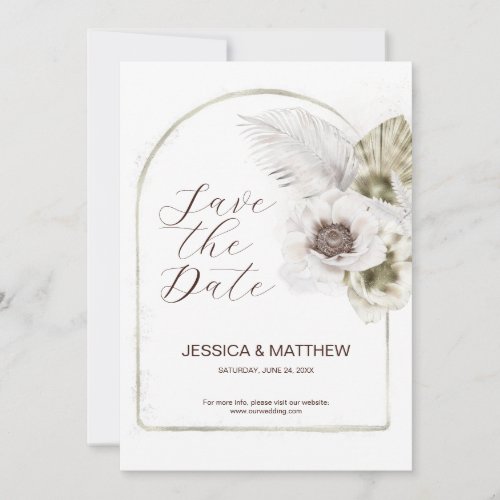 White Flowers and Feathers  Save The Date