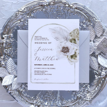White Flowers And Feathers Wedding Invitation by gogaonzazzle at Zazzle