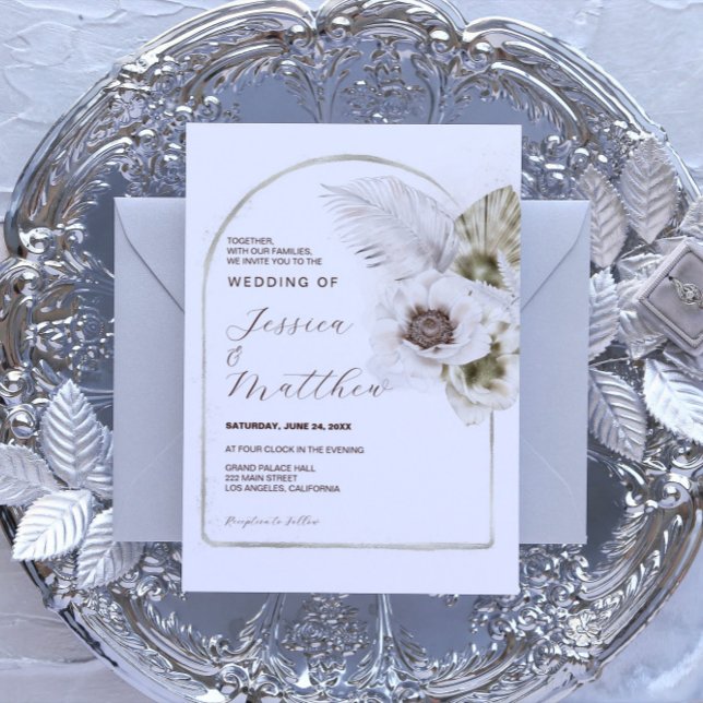 White Flowers and Feathers Wedding Invitation (Creator Uploaded)