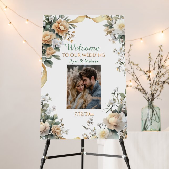 White Flowers and Foliage Botanical Wedding Foam Board (In Situ (Stand))