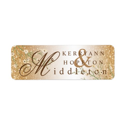 White Flowers and Gold Glitter  Label