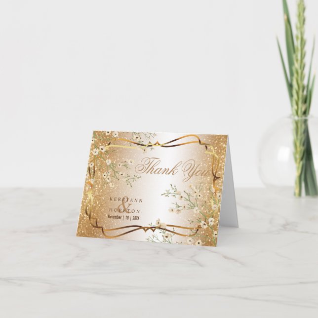 White Flowers and Gold Glitter - Thank You (Front)