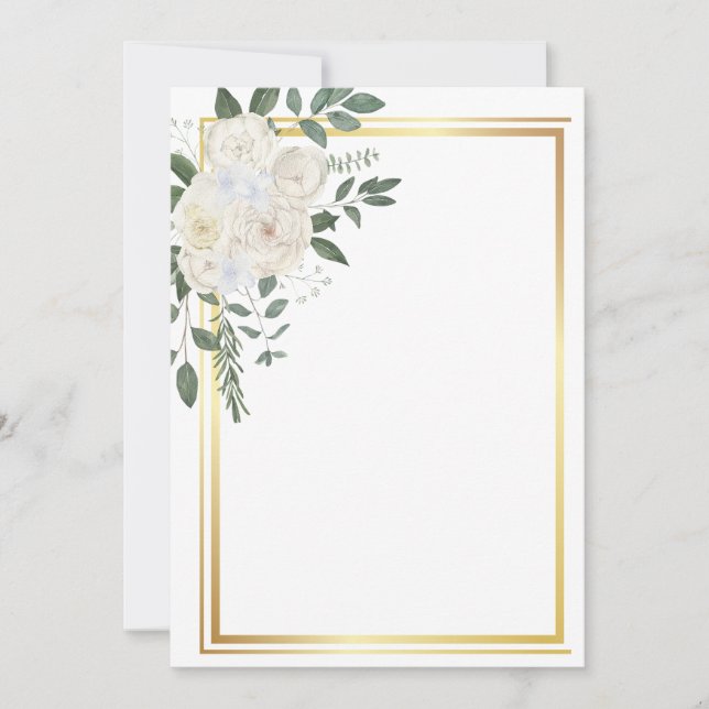 White flowers and golden frame invitation (Front)