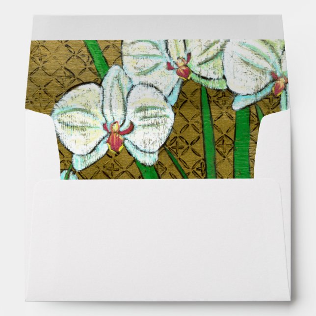 White Flowers and Green Stems on Brown Border Envelope (Back (Bottom))