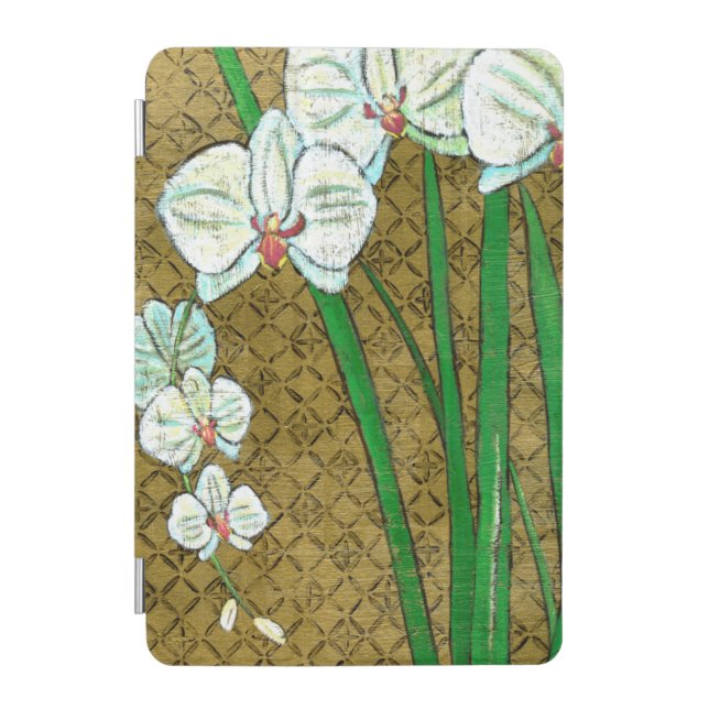 White Flowers and Green Stems on Brown Border iPad Mini Cover (Front)