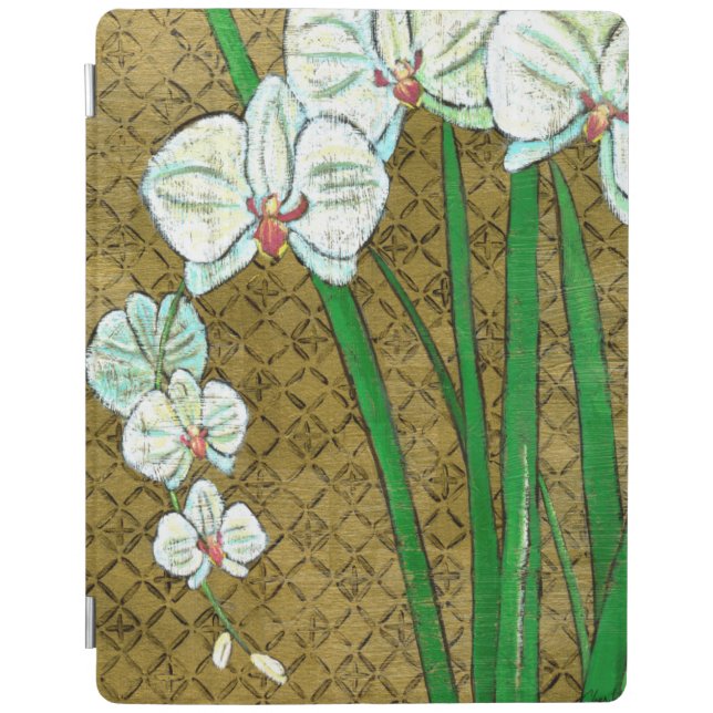 White Flowers and Green Stems on Brown Border iPad Smart Cover (Front)