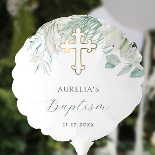 White Flowers and Greenery Baptism Balloon