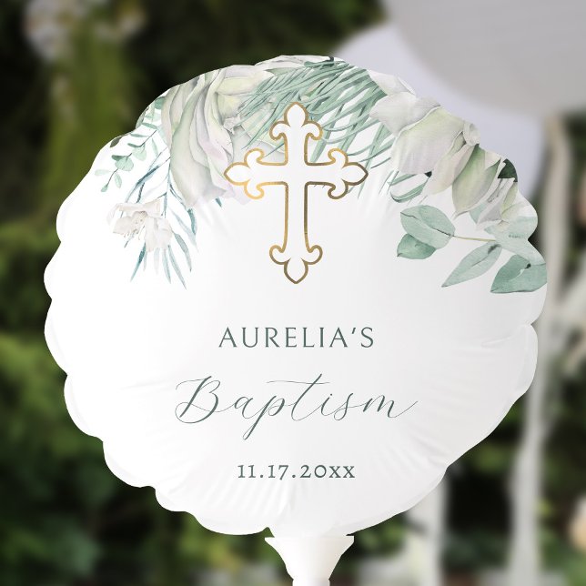 White Flowers and Greenery Baptism Balloon (Creator Uploaded)