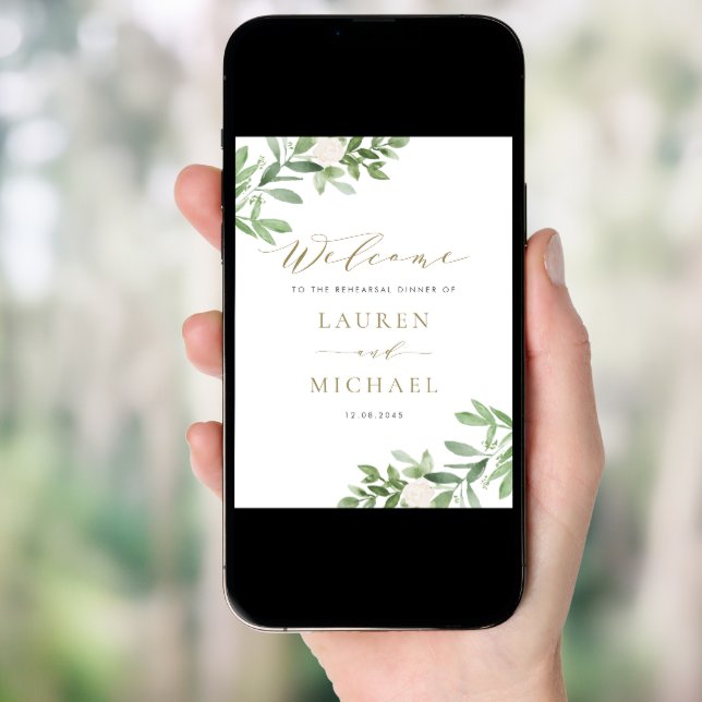 White Flowers and Greenery Rehearsal Dinner Poster (Front Digital)