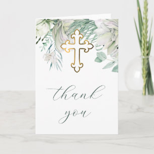 White Flowers and Greenery Religious Thank You Card