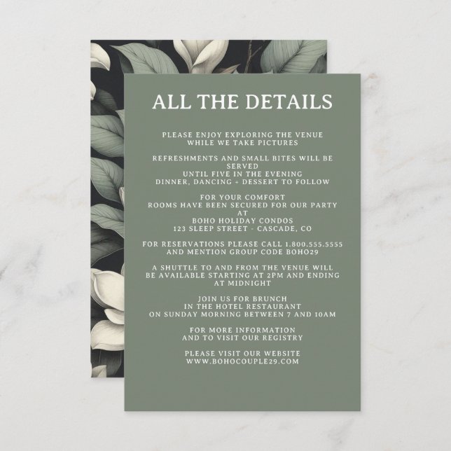 White Flowers and Greenery Wedding Details Enclosure Card (Front/Back)