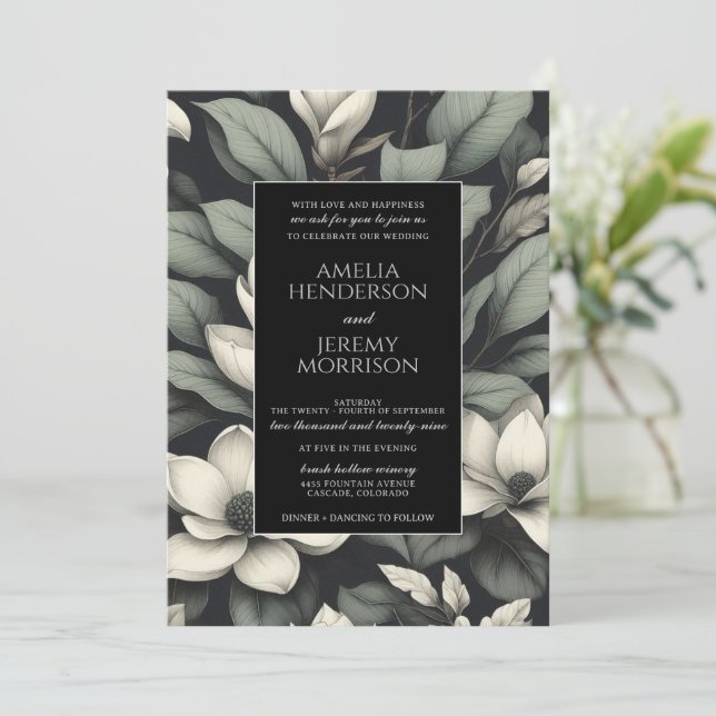 White Flowers and Greenery Wedding Invitation (Standing Front)