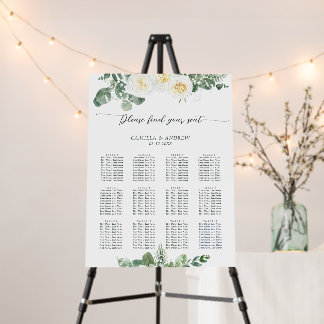 White Flowers and Greenery Wedding Seating Chart Foam Board