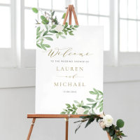 White Flowers and Greenery Wedding Shower Welcome