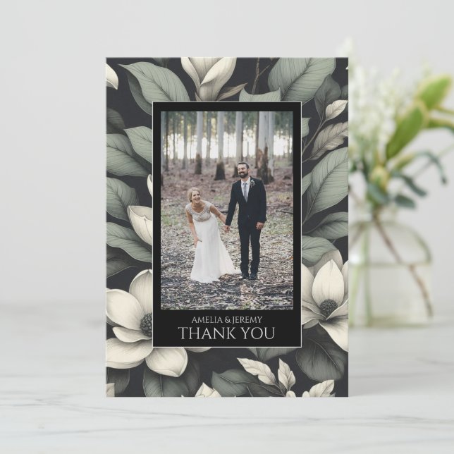White Flowers and Greenery Wedding Thank You Card (Standing Front)