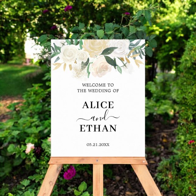 White Flowers And Greenery Welcome Wedding Sign (Creator Uploaded)