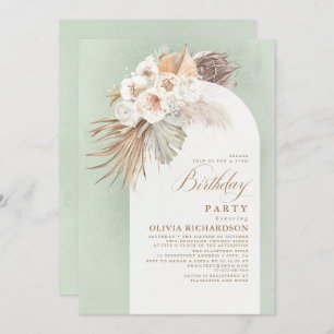 White Flowers and Pampas Grass Boho Birthday Invitation