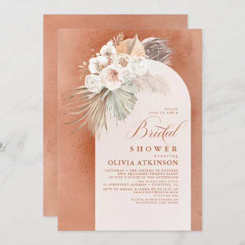 White Flowers and Pampas Grass Boho Bridal Shower Invitation