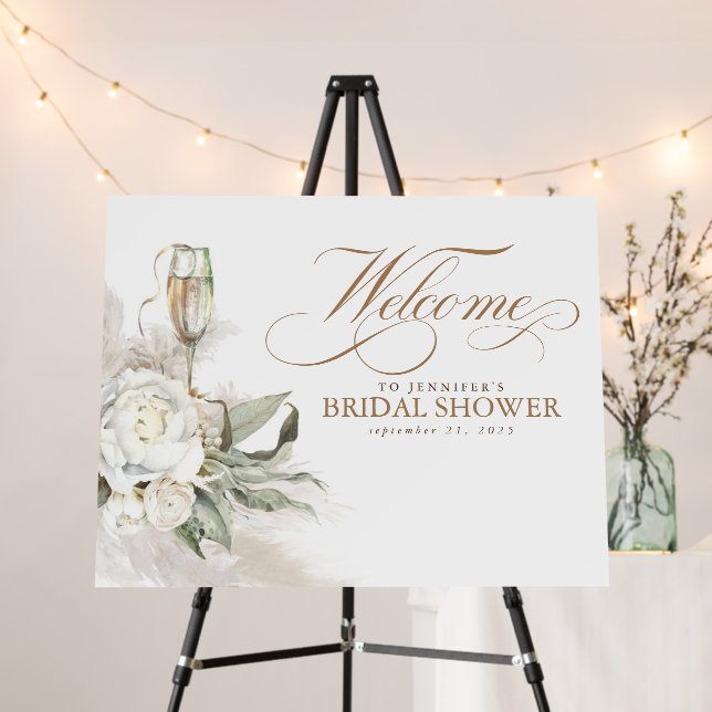 White Flowers and Pampas Grass Elegant Welcome Foam Board (In Situ (Stand))