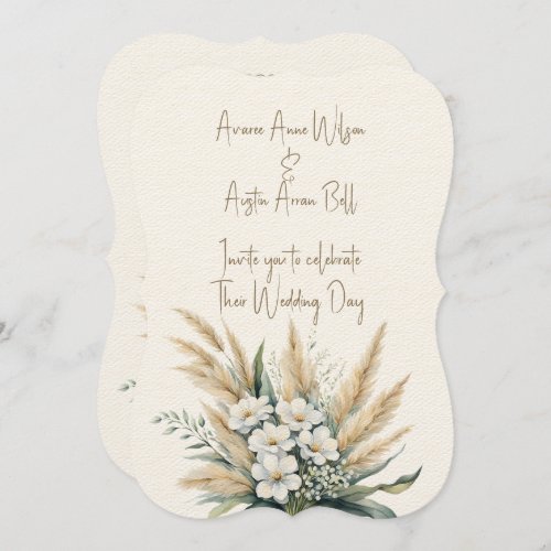 White Flowers and Pampas Grass Invitation