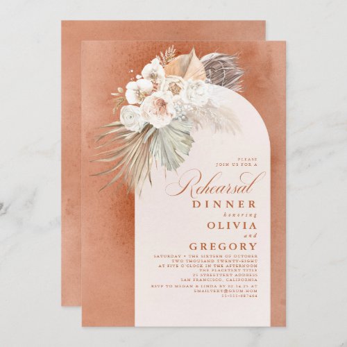 White Flowers and Pampas Grass Rehearsal Dinner Invitation