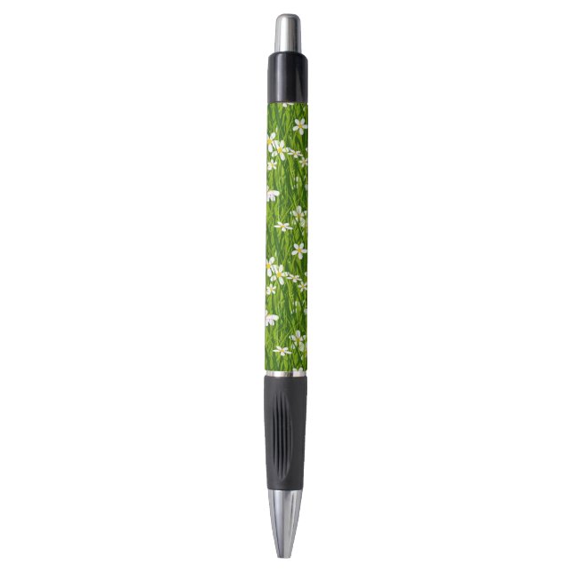 White Flowers and Plant Leaves Black Ink Pen (Front Vertical)